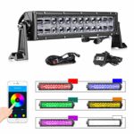 RGB LED Light Bar 14 Inch, Swatow Industries 5D CREE Chasing Color Changing Spot Flood Combo Dual Row Light Bar with Wiring Harness Off Road Bluetooth Lights for Truck Jeep ATV UTV Boat