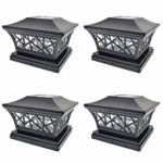 iGlow 4 Pack Black 6 x 6 Solar Post Light SMD LED Deck Cap Square Fence Outdoor Garden Landscape PVC Vinyl Wood