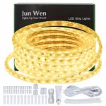 JUNWEN LED Strip Rope Lights,Warm White, 39ft/12m 720LEDS,Waterproof,Outdoor,Indoor,Xmas Decorative,Plugin 110V,String Lighting,Flexible,SMD 2835,Connectable,Connector,Fuse Holder