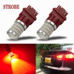 iBrightstar Newest 9-30V Flashing Strobe Blinking Brake Lights 3157 3057 3156 3056 LED Bulbs with Projector replacement for Tail Brake Stop Lights, Brilliant Red