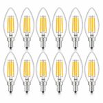 CRLight LED Candelabra Bulb 40W Equivalent 2700K Warm White, 4W Filament LED Chandelier Light Bulbs, E12 Base Vintage Edison B11 Clear Glass Candle Bulbs, Non-dimmable Version, 12 Pack