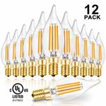 Hizashi 90+ CRI LED Candelabra Bulb Flame Tip 40W Equivalent Dimmable E12 Filament Candle Bulbs 4W, 450 Lumens, 2700K Warm White CA10 LED Chandelier Light Bulbs, UL Listed – 12 Pack