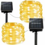 Solar String Lights Outdoor Rope Lights, 2 Pack 8 Modes 100 LED Solar Powered Outdoor Waterproof Tube Light Copper Wire Fairy Lights for Garden Fence Yard Summer Party Wedding Decor (Warm White)