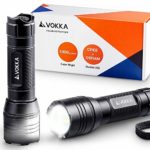 VOKKA 1000-Lumen Small Flashlight, CREE/OSRAM Dual-LEDs, 5 Modes, IP65 Water-Resistant, Rechargeable Handheld Flashlight with Tactical Silent Button, for Dog-Walking, Camping, Hiking, Emergencies