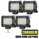 4 Pcs LED Pods, 4″ 14400LM Quad Row Spot Beam OSRAM LED Light Bar Work Light Pods Driving Fog lights for Truck Jeep ATV UTV SUV Boat Marine, 2 Years Warranty