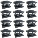 iGlow 12 Pack Black Outdoor Garden 6 x 6 Solar SMD LED Post Deck Cap Square Fence Light Landscape Lamp PVC Vinyl Wood