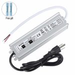 LED Driver 60 Watts Waterproof IP67 Power Supply Transformer Adapter 100V-265V AC to 12V DC Low Voltage Output with 3-Prong Plug 3.3 Feet Cable for LED Light, Computer Project, Outdoor Light