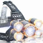 Soft Digits Headlamp Flashlight 5 LED 6000 Lumen, Ultra Bright Headlight, 18650 USB Rechargeable Work Light, 4 Modes, Waterproof, Zoomable Head Lights for Outdoors, Household