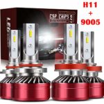 TURBOSII 9005/HB3 High Beam H11/H8/H9 Low Beam Led Headlight bulbs Combo Conversion Kits DOT Approved D6 Series CSP Chips,12000LM 6000K Cool White (4Pack,2 sets,Red)
