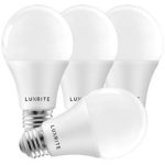 Luxrite A19 LED Light Bulbs 100 Watt Equivalent Dimmable, 2700K Warm White, 1600 Lumens, Enclosed Fixture Rated, Standard LED Bulbs 15W, Energy Star, E26 Medium Base – Indoor and Outdoor (4 Pack)