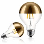 Half Chrome Light Bulb 6W (60W Equivalent) Dimmable LED Edison Bulb G80/G25 Globe Shape Decorative LED Bulb Half Gold Reflected Light 2700K Soft White E26 Base Pack of 2