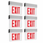 LEONLITE LED Edge Lit Red Exit Sign Single Face with Battery Backup, UL Listed, AC120V/277V, Ceiling/Left End/Back Mount Emergency Light for Hotel, Restaurant, Hospitals, Pack of 6