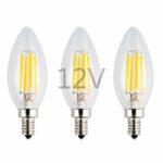 OPALRAY 12V-24V Low Voltage LED Candelabra Bulb, 4W Dimmable with DC Dimmer, Warm White Light, E12 Small Base, 40W Incandescent Replacement, 12V AC/DC Operated, Clear Glass Torpedo Tip, 3 Pack