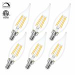 Sailstar Dimmable Candelabra LED Bulbs, 40W Equivalent, 4 Watt Warm White 2700K, Edison Chandelier Light Bulb, E12 Base Filament Flame Tip, 400 Lumen, 6 Pack