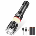 Rechargeable Flashlight, LED Tactical Flashlight (18650 Battery Included), Super Bright Magnetic Flashlight 360° COB Lantern Work Light, Zoomable,Water-Resistant, 4 Light Modes for Camping Hiking