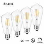 Edison LED Light Bulb,4-Pack, Dimmable, E26 Medium Base,60 Watt Equivalent, Warm White 3000K, ST64, Antique Vintage Style Light, Squirrel Cage Filament,WAWUI (Clear Glass-4-Pack)