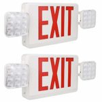 Hykolity Red Exit Sign Double Face LED Combo Emergency Light with Adjustable Two Head and Backup Battery – 2 Pack
