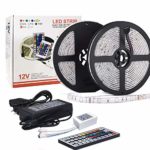LED Strip Light Waterproof 32.8ft 10m Flexible Color Changing RGB SMD 5050 300leds LED Strip Light Kit with 44 Keys IR Remote Controller and 12V 5A Power Supply for Home Kitchen Indoor (Multi-colored)