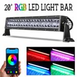 Yvoone-Auto 20 Inch 120W Dual Row LED Light Bar 5D Optics RGB Off Road Work Lights Bluetooth Control Multicolor Driving Light Bar Flood Spot Combo Beam Color Chasing LED Light with Wiring Harness