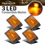 Partsam 4 Pcs Square Amber LED Marker Light Reflectorized Lens Surface Mount, 2-4/5″ Rectangular Truck Trailer Towing Led Light Side Reflector Reflex Accessories