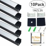 LightingWill Spot Free U Shape LED Aluminum Channel 10-Pack 3.3ft/1M 24x24mm Anodized Black Track Internal Width 20mm with Cover End Caps Mounting Clips for Cabinet Kitchen LED Strip Lighting-U06B10