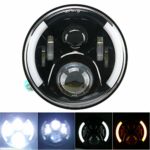 7″ inch LED Headlights Round 50W Hi/Lo Beam Motorcycle Driving Light with Halo Ring Angle Eyes