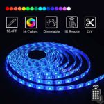 LED Strip Lights, Waterproof 16.4ft RGB SMD 5050 240LEDs Rope Lighting Color Changing Full Kit with 44-Keys IR Remote Controller & Power Supply for Home Kitchen Christmas Indoor Outdoor Decoration