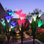 Outdoor Solar Garden Stake Lights,3 Pack Solar Powered Lights with 12 Lily Flower, Multi-Color Changing LED Solar Landscape Lighting Light for Garden, Patio (Outdoor Solar Garden Stake Lights-3)