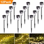 Solar Lights Outdoor, 12Pack Solar Garden Lights Stainless Steel, Waterproof LED Solar Powered Pathway Lights Outdoor Landscape Lighting for Lawn, Patio, Yard, Driveway and Walkway – Warm White