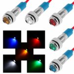 FICBOX 5pcs 6mm 1/4″ LED Metal Indicator Light 12V Waterproof Signal Lamp Pilot Dash Directional Car Truck Boat with Wire