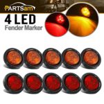 Partsam 10Pack(5 Amber + 5 Red) 2″ Led Round Side Marker Light Grommet Flush Mount 4LED, Sealed 2 Round led Marker Lights Truck Trailer with Reflex Lens, IP67 Waterproof