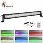 Nicoko 32″ 180w Straight offroad led light bar with Chasing RGB Halo 10 solid colors over 72 modes Backlighting Decoration Driving working Lights Fog Lamp Suv Ute Atv Truck 4×4 Boat wiring harness