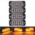 Ricoy Super Bright Amber 12-LED 12-24V Car Truck Warning Caution Emergency Construction Waterproof Beacon Flash Caution Strobe Bumper Grill Tail Work Light Bar 4-pack