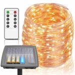 100 Ft Solar Rope Lights, 8 Modes Outdoor String Lights Powered by Solar and Battery, 300 LEDs IP67 Waterproof Fairy Lights with RF Remote Solar Lights for Patio Garden Party Home Decor (Warm White)