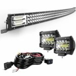 TURBOSII Led Light Bar 30/32Inch 441W Curved Triple Row Offroad Led Bar Waterproof 44100LM Spot Flood Combo + 2Pc 4Inch Led Pods Fog Lights + Wiring For Jeep Truck Suv Polaris Ranger Rzr Golf Cart 4×4