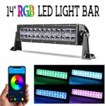 RGB LED Light Bar 14 Inch, Yvoone-Auto 5D CREE Chasing Color Changing Spot Flood Combo Dual Row Light Bar with Wiring Harness Off-road Bluetooth Lights for Jeep Ford F150 Roof Racks