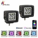 Nicoko 18w Spot Lights Fog Lights Off Road Lights Led Work Light with RGB Multicolor Chasing Over 300 Flashing Modes Bluetooth app Controlled for Mounting Bracket SUV Jeep Lamp Driving Lights Pack 2