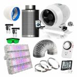 IOBIONICS Complete Grow Tent Kit: Full Spectrum Quantum LED Grow Light, Timer, 4″ inline Fan, Speed Controller, RC48 Carbon Filter, Hygrometer, Rope Ratchet Flex Duct, Clamps UV Goggles Fabric Planter