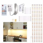 Under Cabinet LED lighting kit, 6 PCS LED Strip lights with Remote Control Dimmer and Adapter, Dimmable for Kitchen Cabinet,Counter,Shelf,TV Back,Showcase 6000K White, Super Bright 9.8 ft