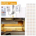 Under Cabinet LED lighting kit, 6 PCS LED Strip lights with Remote Control Dimmer and Adapter, Dimmable for Kitchen Cabinet,Counter,Shelf,TV Back,Showcase 2700K Warm White, Bright, Timing