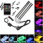 Sanhezhong Car LED Strip Light, 4pcs 72 LED DC 12V Multicolor Music Car Interior Light LED Under Dash Lighting Kit with Sound Active Function and Wireless Remote Control, Car Charger