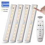 Remote Control Cabinet Light 4PACK, LDOPTO Dimmable 10-LED Wireless Under Counter Lighting, Battery Operated Closet Light, Stick-on Touch Sensor Night Light, 2 Control Methods (Remote/Touch Control)