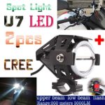 GOODKSSOP 2pcs Super Bright 3000LM 125W CREE U7 LED With Blue Demon Angel Eyes Halo Ring Motorcycle Universal Headlight Work Light Driving Fog Spot Lamp + 1 pcs Switch (Black)