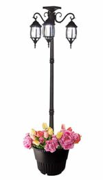 PierSurplus 3-Head LED Solar Lamp Post Light with Planter for Outdoor and Yard – 6.7 ft (80 in) Black