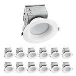 LUXTER (12 Pack) 4 inch LED Ceiling Recessed Downlight With Junction Box, LED Canless Downlight, Baffle Trim, Dimmable, IC Rated, 10W(75Watt Repl) 3000K 750Lm Wet Location ETL and Energy Star Listed