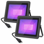 WELKEY PLUS 2 Pack 80W UV LED Black Light Flood Light with Plug(6ft Cable), IP66 Waterproof, for Blacklight Party, Stage Lighting, Aquarium, Body Paint, Fluorescent Poster, Neon Glow, Glow in The Dark