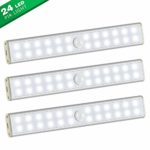 Under Cabinet Lighting-New Wireless 24 LED Light 3 Packs with Build-in 1000mAh Rechargeable Battery/Motion Sensor Closet Light-Security Dimmable/Portable Magnetic Night Lights for Closet,Kitchen(White