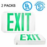SPECTSUN LED Exit Sign with Battery Backup, Green Exit Light – 2 Pack, Hardwired Combo Exit Sign, 120V/277V Exit Sign with Arrow,UL Exit Sign Lighting Interior/Stair,Wall Mount/Ceiling Exit Sign White