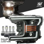 AlphaRex Projector LED High/Low Beams Headlights Headlamps Assembly Switchback DRL+Turn Signal For 2018-2019 F-150 F150 (Black projector with LED light bulbs)