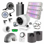 IOBIONICS Complete Grow Tent Kit: Full Spectrum Quantum LED Grow Light, Timer, 4″ inline Fan, Speed Controller, RC48 Carbon Filter, Hygrometer, Rope Ratchet Flex Duct, Clamps UV Goggles Fabric Planter